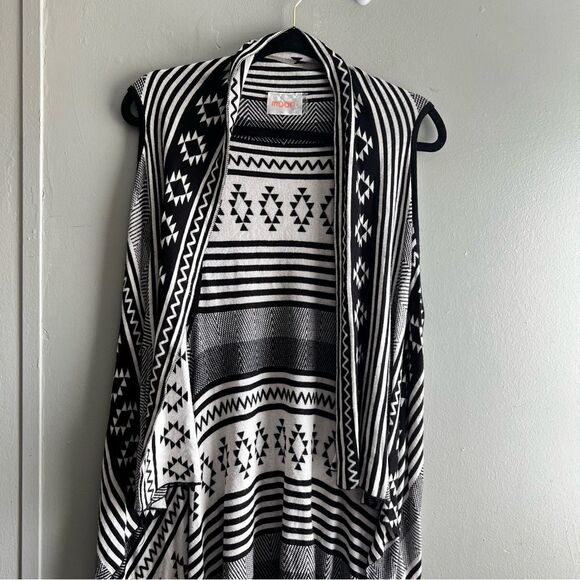 Moon Black White Aztec Print Cardigan Sleeveless Waterfall Stretch Casual - Med - Picture 3 of 6